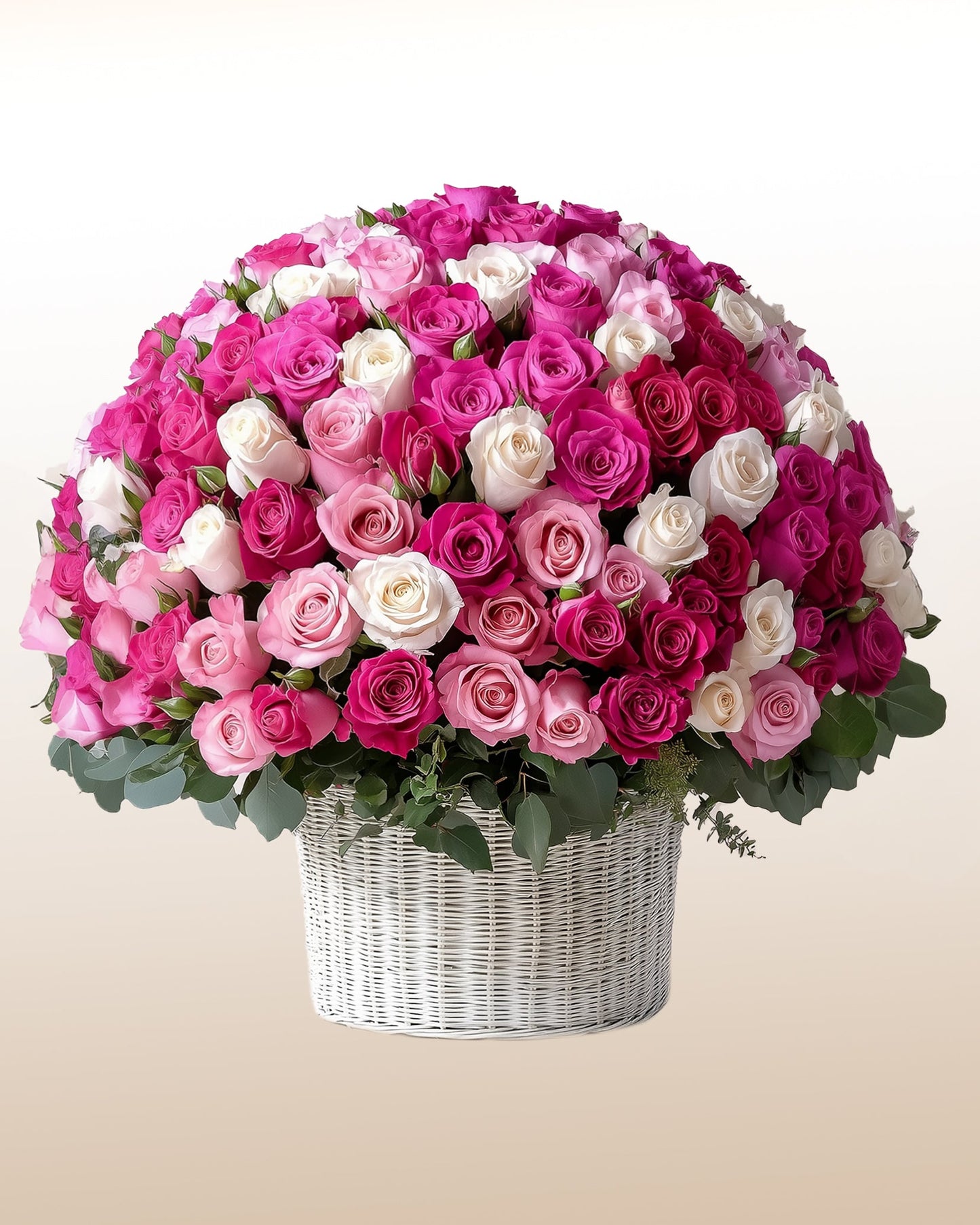 A spectacular luxury arrangement of 500 roses in fuchsia, pink, and white tones. Bold, refined, and unforgettable.