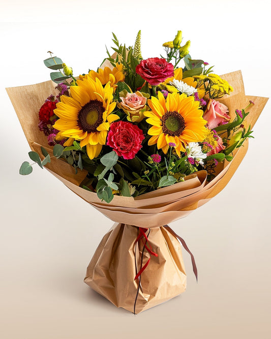 Sunflowers, roses, mixed flowers bouquet