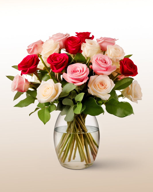 A refined bouquet of blush pink and ivory roses. Soft, balanced, and handcrafted with premium blooms.