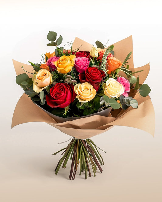 Send 12 mixed roses arranged in a fresh, balanced style. A bright and cheerful bouquet delivered worldwide by trusted local florists.